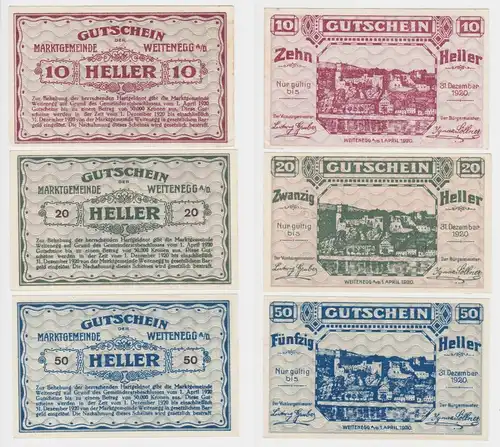 10,20 und 50 Heller Banknoten Notgeld Marktgemeinde Weitenegg 1920 (154738)