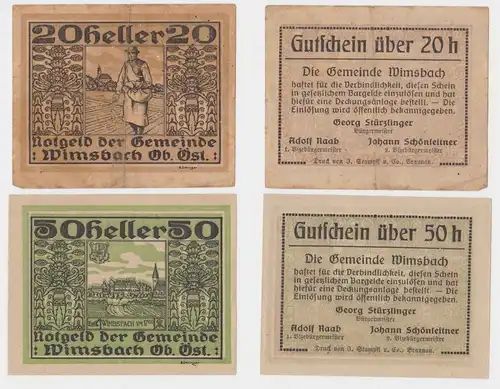 20 & 50 Heller Banknoten Notgeld Gemeinde Wimsbach 1920 (154770)
