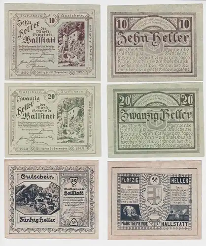 10,20 und 50 Heller Banknoten Notgeld Marktgemeinde Hallstadt 1920 (154721)