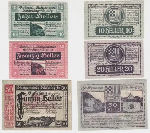 10,20 und 50 Heller Banknoten Notgeld Stadtgemeinde Schärding 1920 (154534)