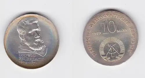 DDR Gedenk Münze 10 Mark Ludwig Feuerbach 1979 Stempelglanz Silber (128267)