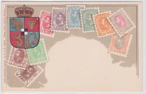 08902 Briefmarken Ak mit Briefmarken von Rumänien um 1900