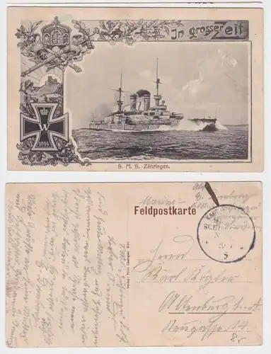 901286 Patriotika Feldpost Ak Linienschiff S.M.S. Zähringen mit MSP 1915