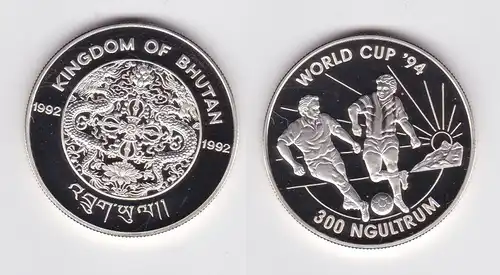300 Ngultrum Silber Münze Bhutan 1992 Fussball WM USA 1994 PP (159869)