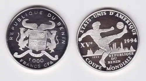 1000 Francs Silber Münze Benin 1992 Fussball WM USA 1994, PP (159882)