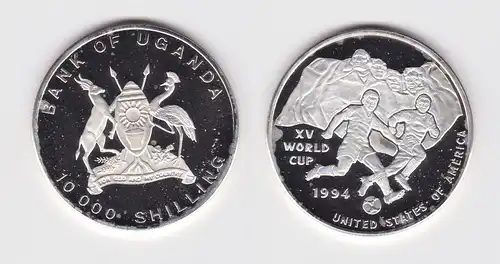 10000 Shillings Silber Münze Uganda Fussball WM USA 1994 PP (159921)