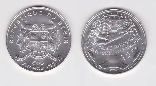 500 Francs Silber Münze Benin 1992 Fussball WM USA 1994 Stgl. (159897)