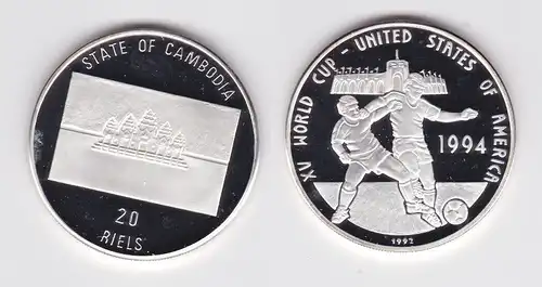 20 Riels Silber Münze Kambodscha 1992 Fussball WM USA 1994 PP (159024)