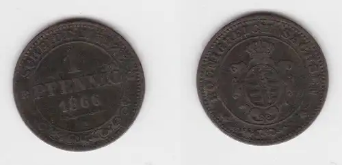 1 Pfennig Kupfer Münze Sachsen 1866 B ss (143091)