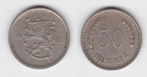 50 Penniä Kupfer-Nickel Münze Finnland 1921 (142370)
