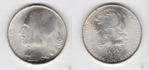 100 Kronen Silber Münze Tschechoslowakei 1977 Vaclav Hollar (134596)