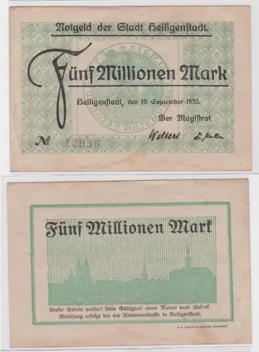 5 Millionen Mark Banknote Stadt Heiligenstadt 19.9.1923 (122461)