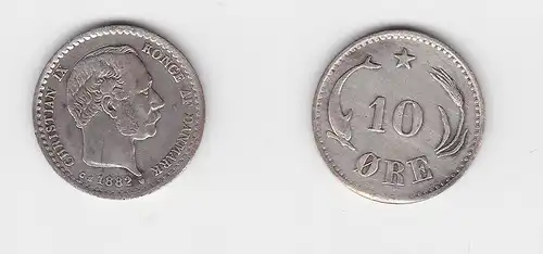 10 Öre Silber Münze Dänemark 1882 Delphin (133545)