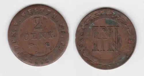 2 Centimes Kupfer Münze Westfalen 1812 C f.ss (143010)