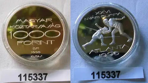 1000 Forint Silber Münze Ungarn Olympiade 1996 Atlanta Fechter 1995 (115337)