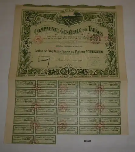 500 Franc Aktie Compagnie Générale des Tabacs Paris 16. August 1921 (127832)