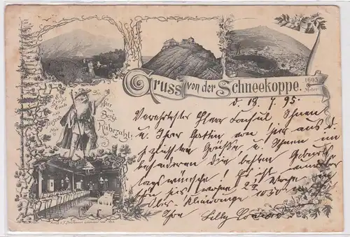 95179 Ak Lithographie Gruß von der Schneekoppe mit Rübezahl nach Palermo 1895