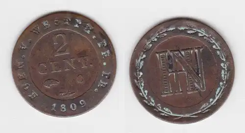 2 Centimes Kupfer Münze Westfalen 1809 C ss (142963)