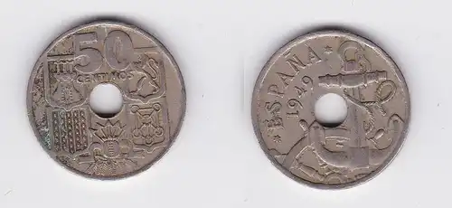 50 Centimos Kupfer Nickel Münze Spanien 1949 (117967)