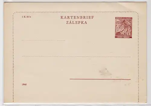 96871 Ganzsachen Kartenbrief Baöhmen und Mähren 1,20 Kronen 1940