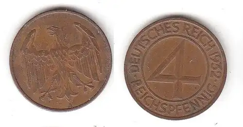 4 Pfennig Kupfer Münze Weimarer Republik 1932 A "Brüning Taler" (114579)