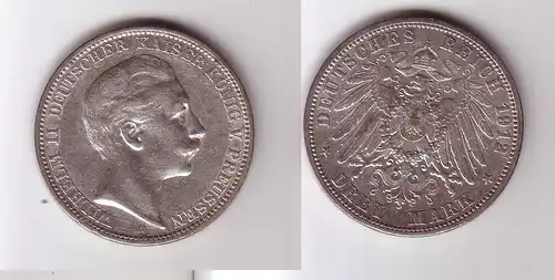 3 Mark Silbermünze Preussen Kaiser Wilhelm II 1912 Jäger 103  (115925)
