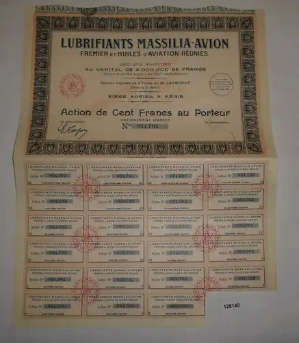 100 Franc Aktie Lubrifiants Massilia-Avion Fremier et Huiles d'Aviation (128140)