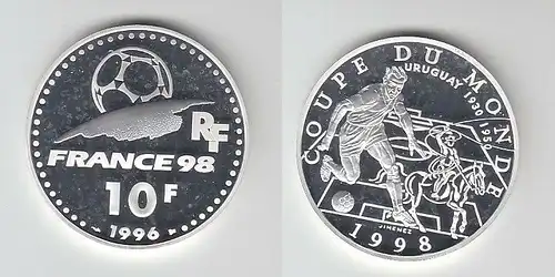 10 Franc Silber Münze Frankreich Fußball WM Frankreich 1998, 1996 (115933)