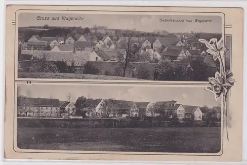 900565 Feldpost AK Gruss aus Wagelwitz - Gesamtansicht, Bahnpost 1914