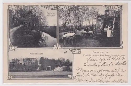 900573 AK Gruss von der Fridola-Höhe bei Bad Lausick - Partie am Mühlbach 1906