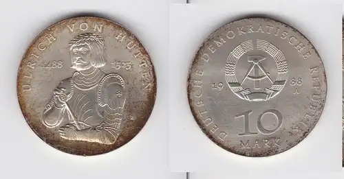 DDR Gedenk Münze 10 Mark Ullrich von Hutten 1988 Silber Stempelglanz (136419)
