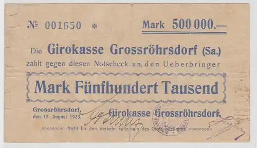500000 Mark Banknote Girokasse Grossröhrsdorf 15.08.1923 (154141)