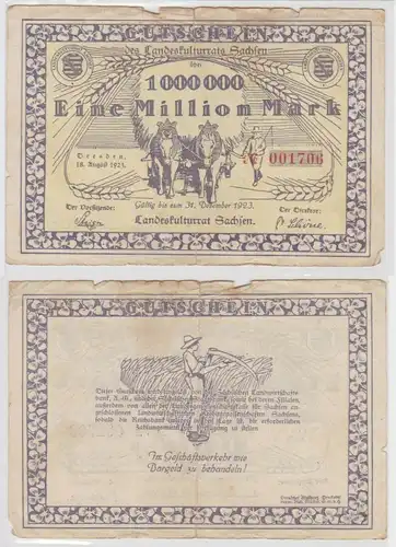 1 Million Mark Banknote Landeskulturrat Sachsen Dresden 18.08.1923 (154005)