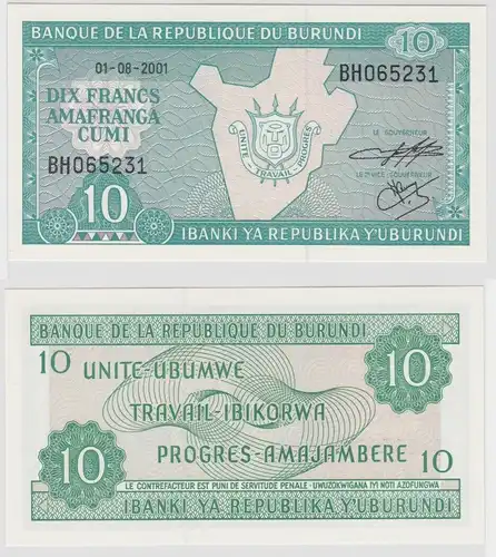 10 Francs Banknote Banque de la Republique du Burundi 2001 P33 UNC (121840)