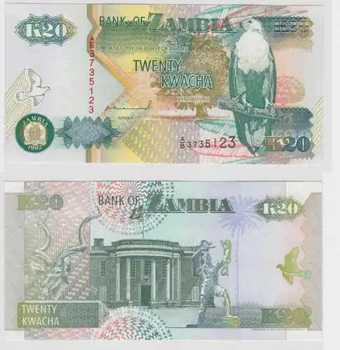 20 Kwacha Banknote Zambia Sambia 1992 kassenfrisch UNC (120318)