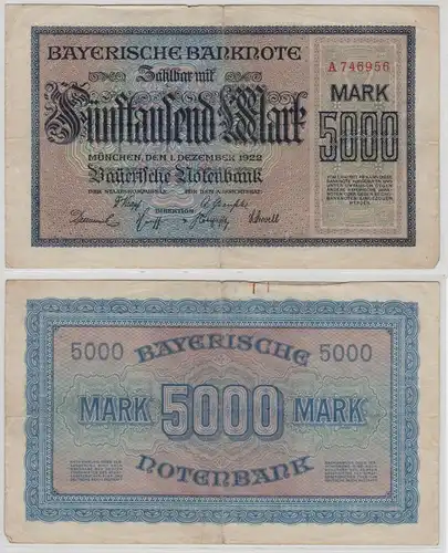 5000 Mark Banknote Bayerische Notenbank München 1922 Ro. PS925 (154678)
