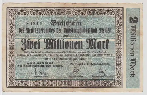 2 Millionen Mark Banknote Amtshauptmannschaft Meissen 17.08.1923 (154137)