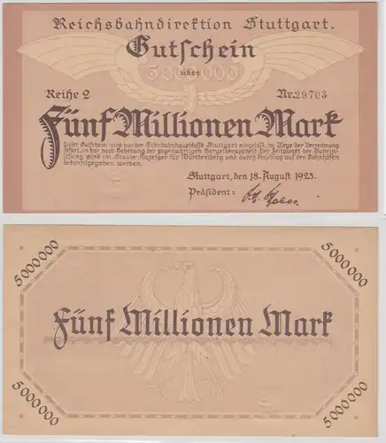 5 Million Mark Banknote Reichsbahndirektion Stuttgart 18.08.1923 (154204)