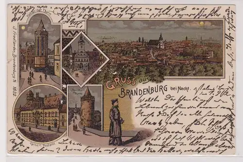 99875 Ak Lithographie Gruß aus Brandenburg bei Nacht 1902