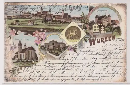 27384 Ak Lithographie Gruß aus Wurzen Amtsgericht, Gymnasium usw. 1899