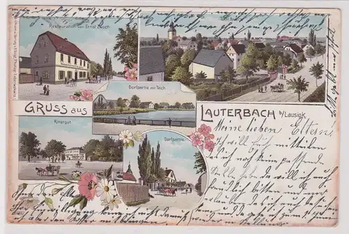 52261 Ak Lithographie Gruß aus Lauterbach bei Bad Lausick Rittergut,Restauration