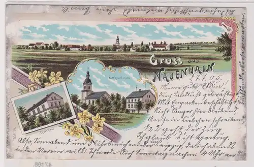 47168 Ak Lithographie Gruß aus Nauenhain Kirche, Schule usw. 1905