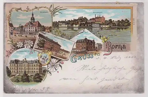 93510 Ak Lithographie Gruß aus Borna Actienbrauerei, Post usw. 1901