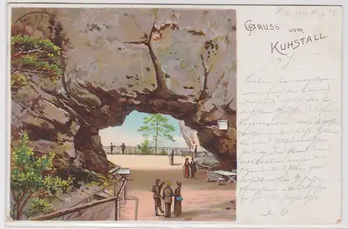 900710 Ak Lithographie Gruß vom Kuhstall sächsische Schweiz 1899
