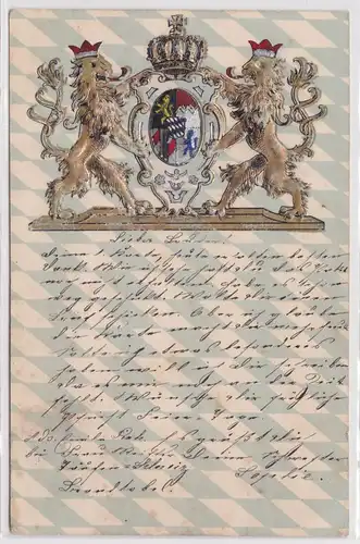 901113 Präge Ak Bayern Wappen gehalten von 2 Löwen 1900