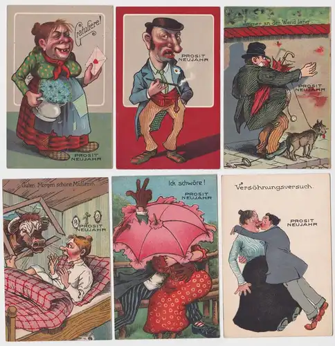 86274/6 Neujahrs Ak Humor um 1930