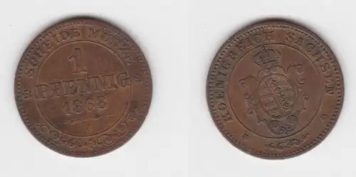 1 Pfennig Kupfer Münze Sachsen 1868 B ss+ (142943)