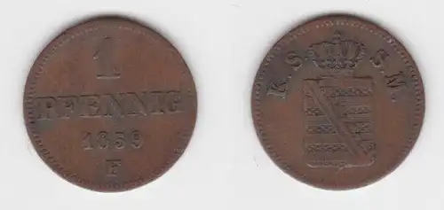 1 Pfennig Kupfer Münze Sachsen 1859 F ss (143598)