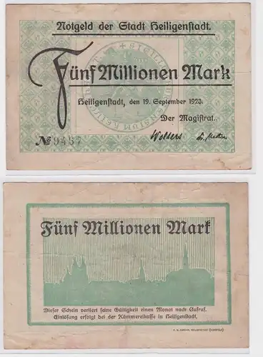 5 Millionen Mark Banknote Stadt Heiligenstadt 19.9.1923 (122128)