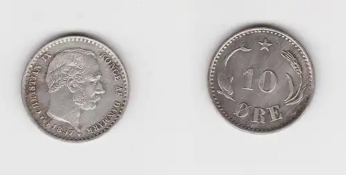 10 Öre Silber Münze Dänemark 1897 Delphin (133555)